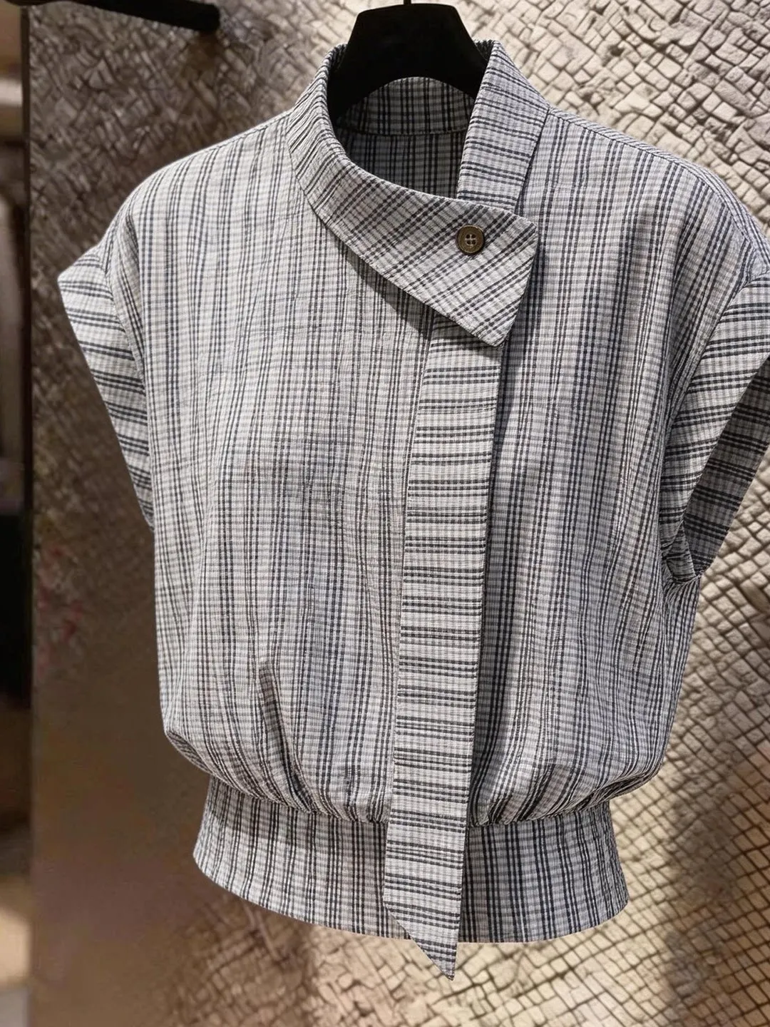 

Elegant College Style Short Sleeve Shirt Women's Commute Slim Fit Top Vintage Charming Ageless French Style Striped Shirt