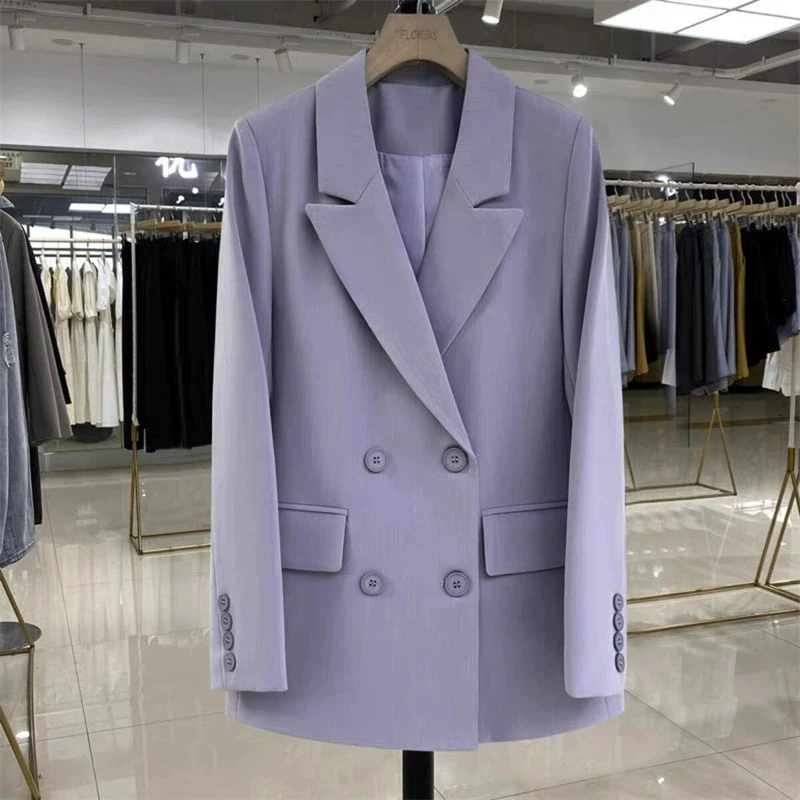 Blazers soltos estilo coreano trespassado primavera outono casual versátil na moda blazer feminino moda simples terno outerwear