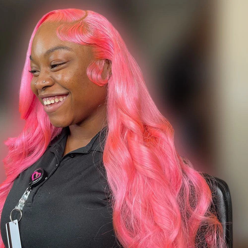 

Pink Wig 100% Human Hair 13x4 Transparent Lace Front Wig Pre Plucked Body Wave Human Hair Wigs For Women Wigs on Clearance Sale
