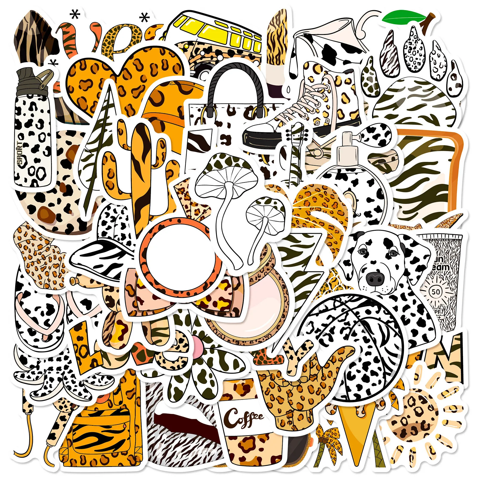

50 шт., леопардовый принт, эстетика, граффити, наклейки для телефона, гитары, ноутбука, чемодана, чашки, водонепроницаемая наклейка, наклейка
