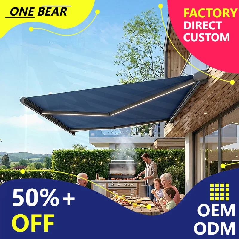 Any Size Custom 2026 New Retractable Awning Waterproof Acrylic Fabric Aluminum Full Cassette Remote Control Patio Heavy Duty She