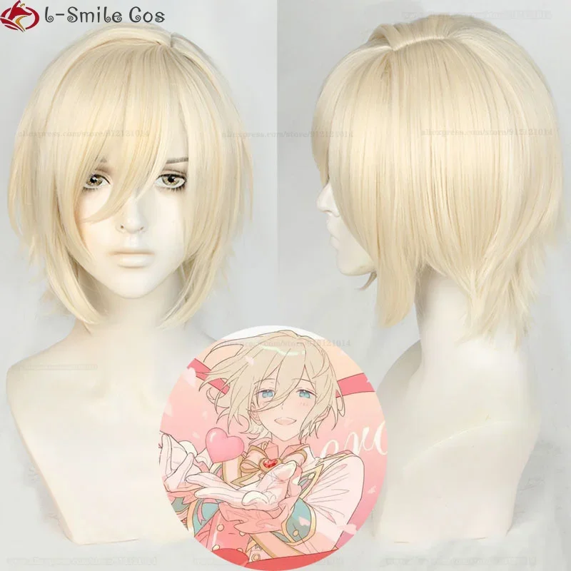 Game ES Cosplay Tenshouin Eichi Wig Short Milk Golden Heat Resistant Synthetic Hair Hallowee Party Wigs Wig Cap