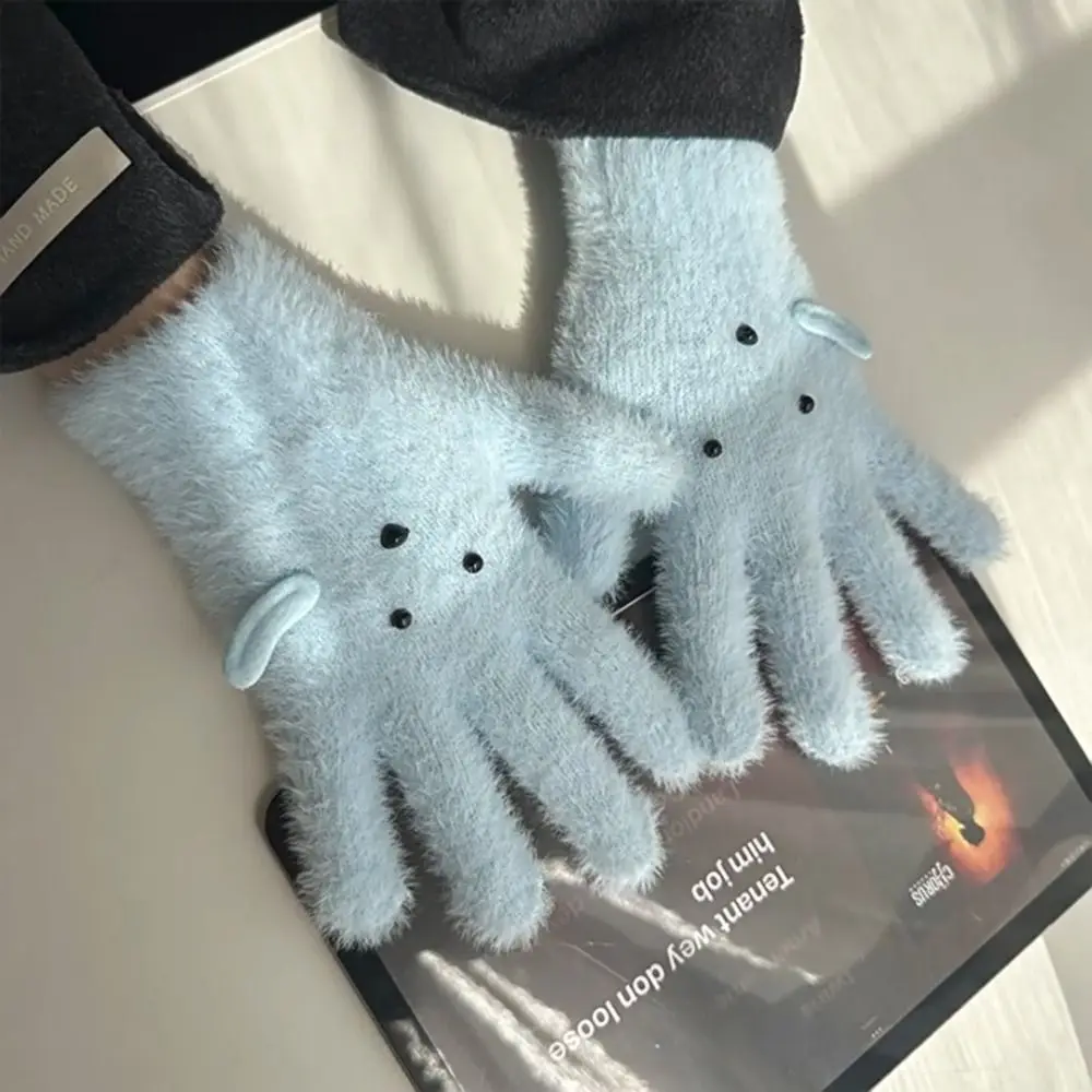 أزياء لطيف رني الكلب الفتيات محبوك القفاز سميكة متوسط الحجم خمسة أصابع قفازات الباردة واقية مرونة القيادة القفازات المدرسة