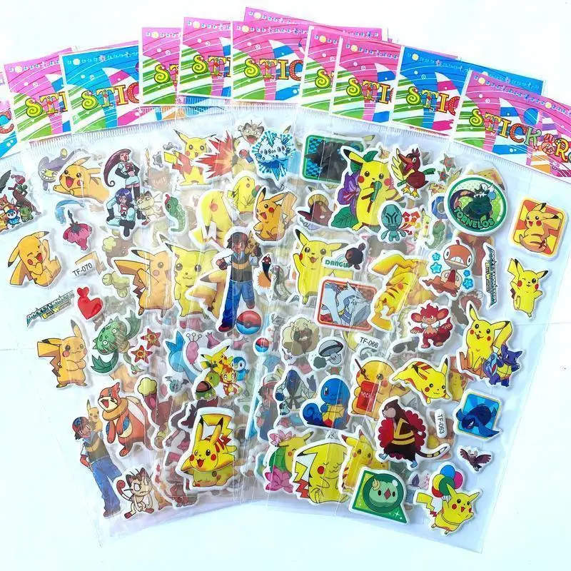 Pokemon Pikachu Stickers Kawaii Anime Cartoon Children\'s 3D Bubble Stickers Kids Puzzle Reward Stickers One Piece Wholesale