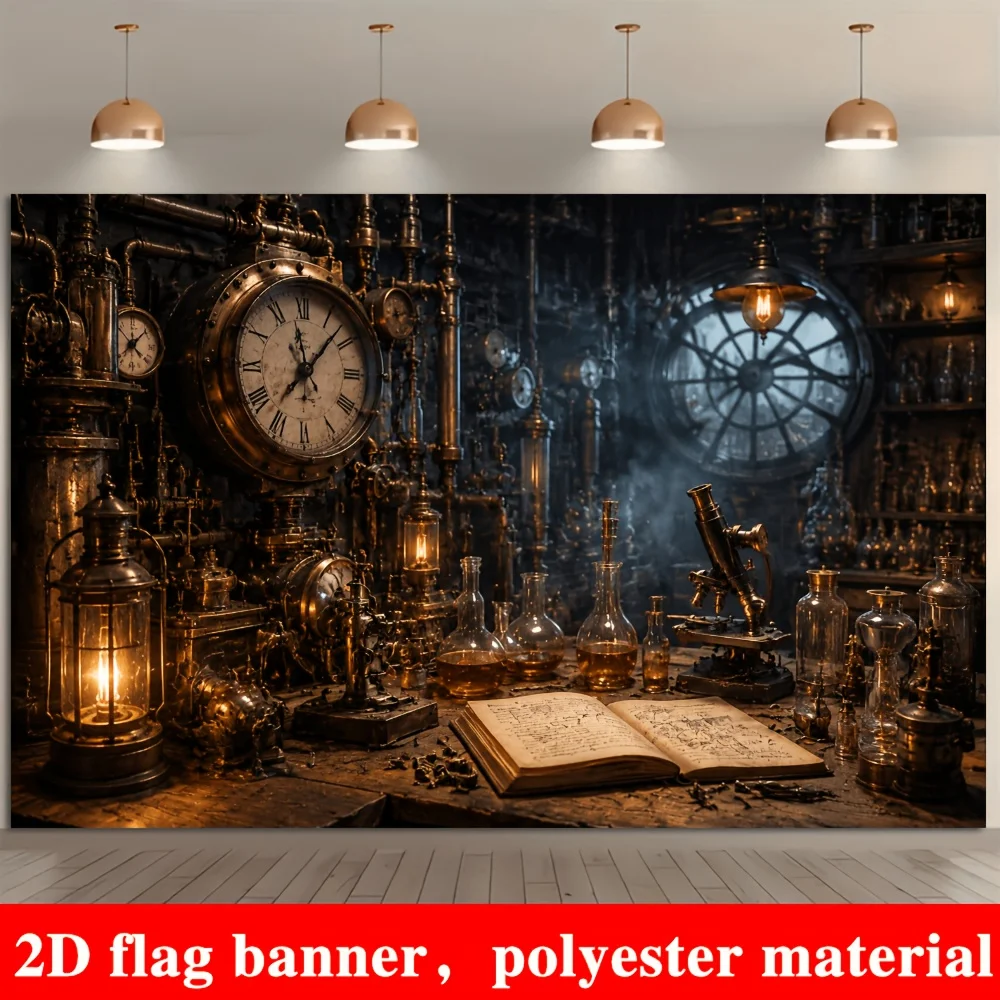 Vintage Steampunk Laboratory Wall Decor Tapestry Antique Clockwork Machinery Study Room Background Art