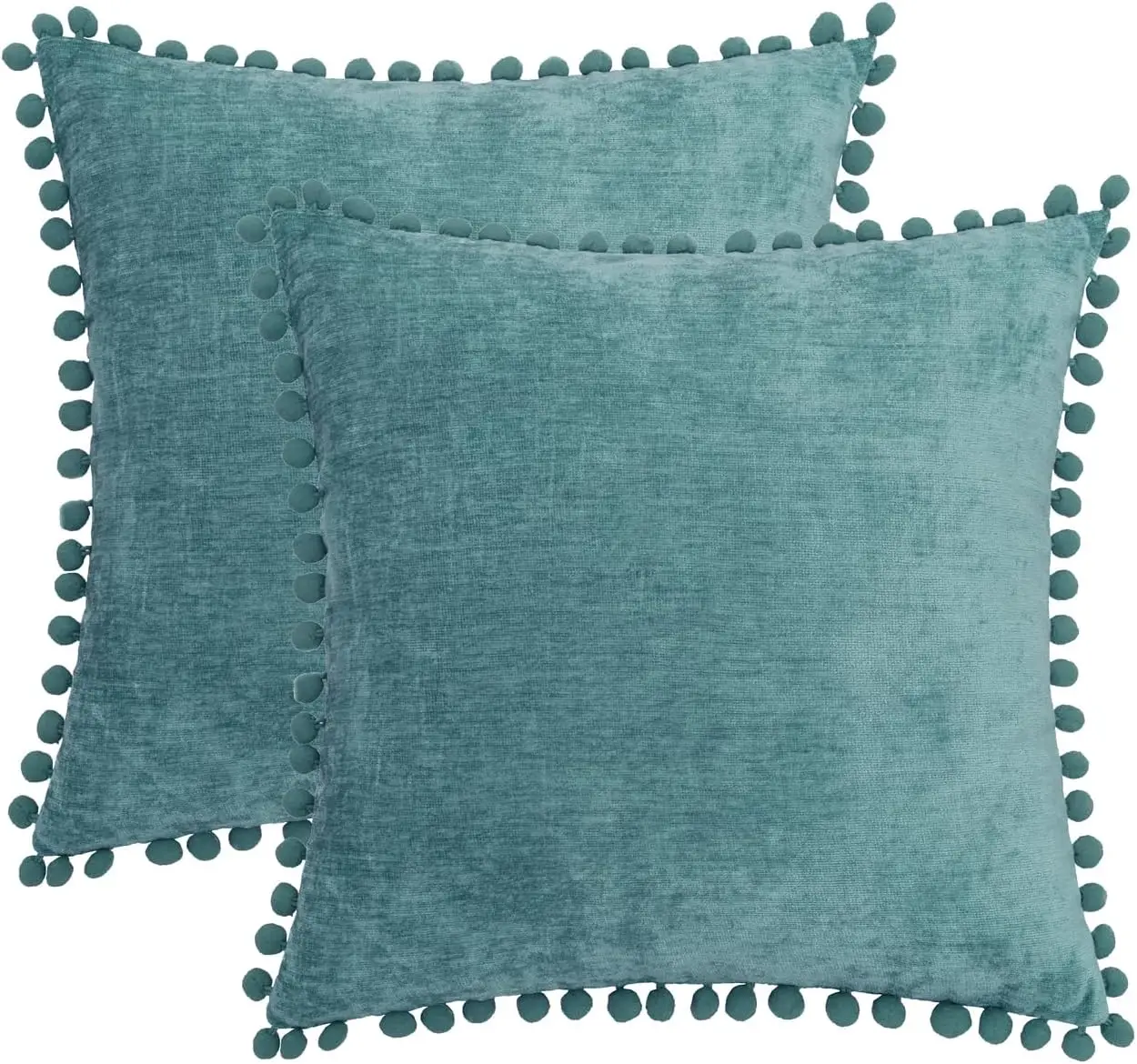 

Smoke Blue Throw Pillow Covers Set Cushion Cases With Pom Poms 18X18 H, Chenille Soft Solid Decorative Pillowcase For Couch
