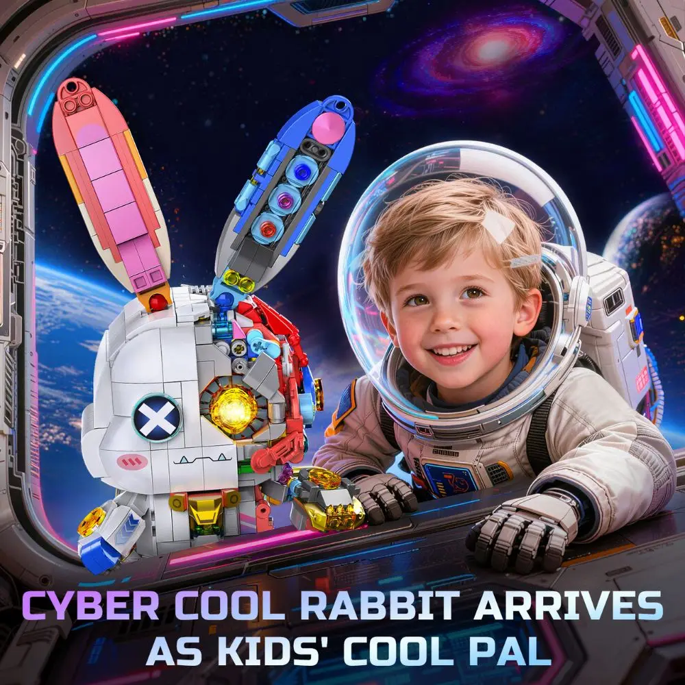

TOYLINX Desk Decor Rabbit Building Blocks Set 1377PCS Cyberpunk Mecha Cool Rabbit Bricks Kit Mechanical Bunny Toy Gifts for Kids