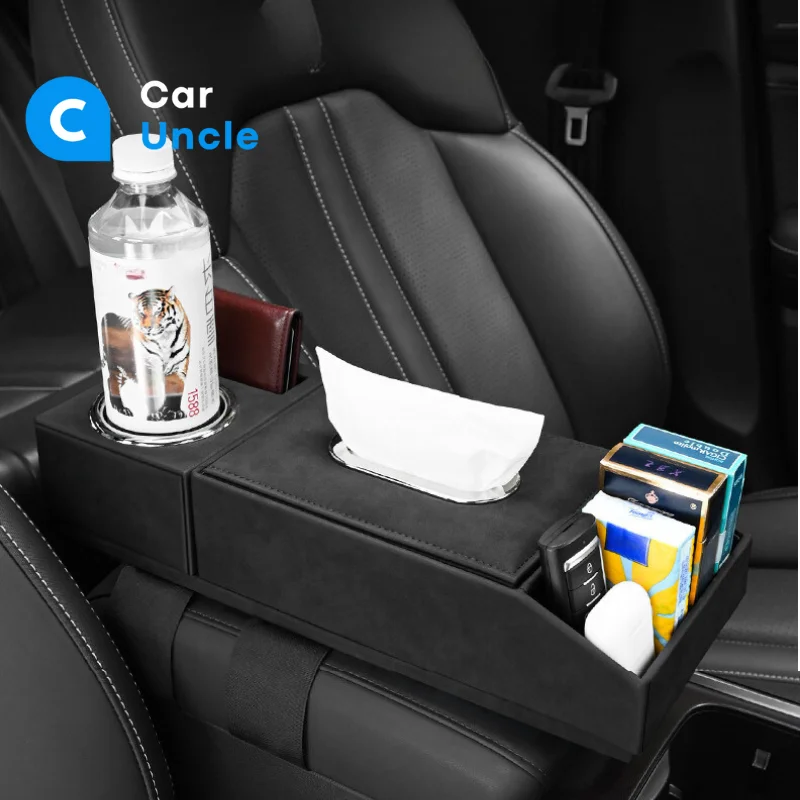 Car Arm Rest Extender Storage Box Suede Center Console Organizer with Tissue Holder Auto Elbow Support Armrest Cushion