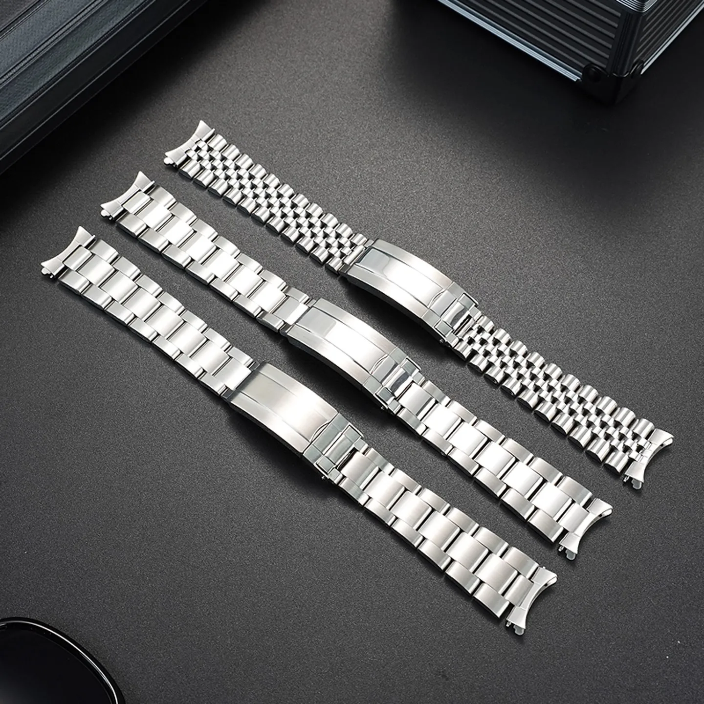 Jubilee 19mm Silver Screw 904 Stainless Steel Oyster Curved End Watch Strap Band for SKX5 Sxns80 Snxs79 Snxs79k Snxs77k Snxs73