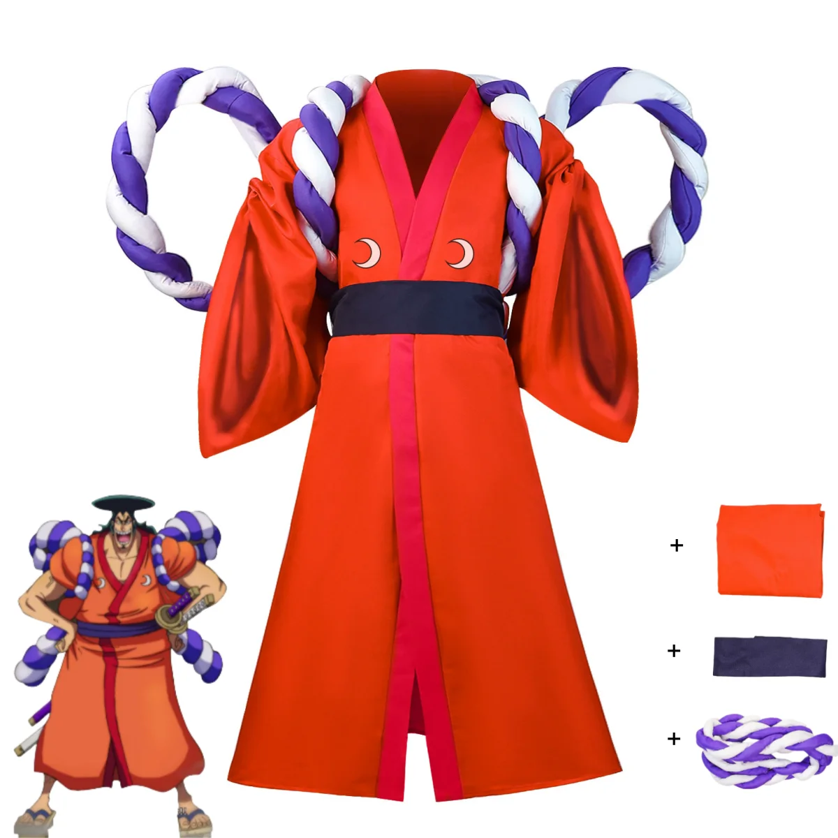 

Anime Kozuki Oden Cosplay Costume Wano Kuni Country Kuri Japanese Kimono Red Robe Bathrobe Straps Man Halloween Carnival Suit