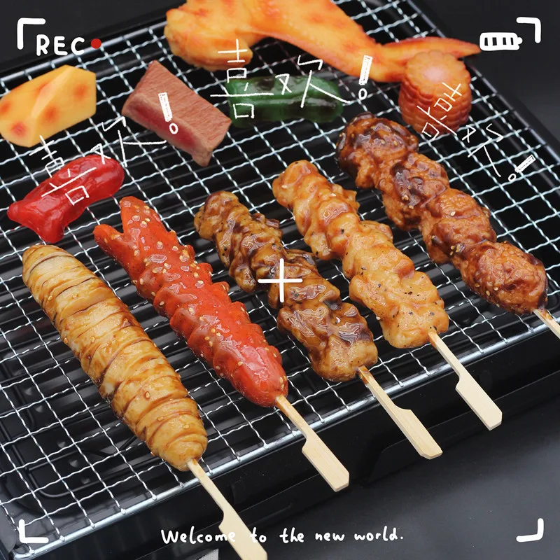 1Pcs Simulation Japanese Carbon Kebab BBQ Skewer Model Convenience Store Fake Food Night Market Window Display Props Kitchen Toy