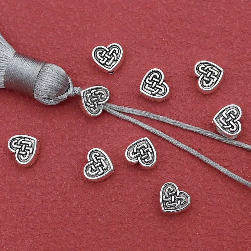 20pcs/Lot Classic Chinese Knot Pattern Loose Heart Beads 9x8mm Earrings Pendants Decoration Metal Bead Spacers DIY Jewelry Craft