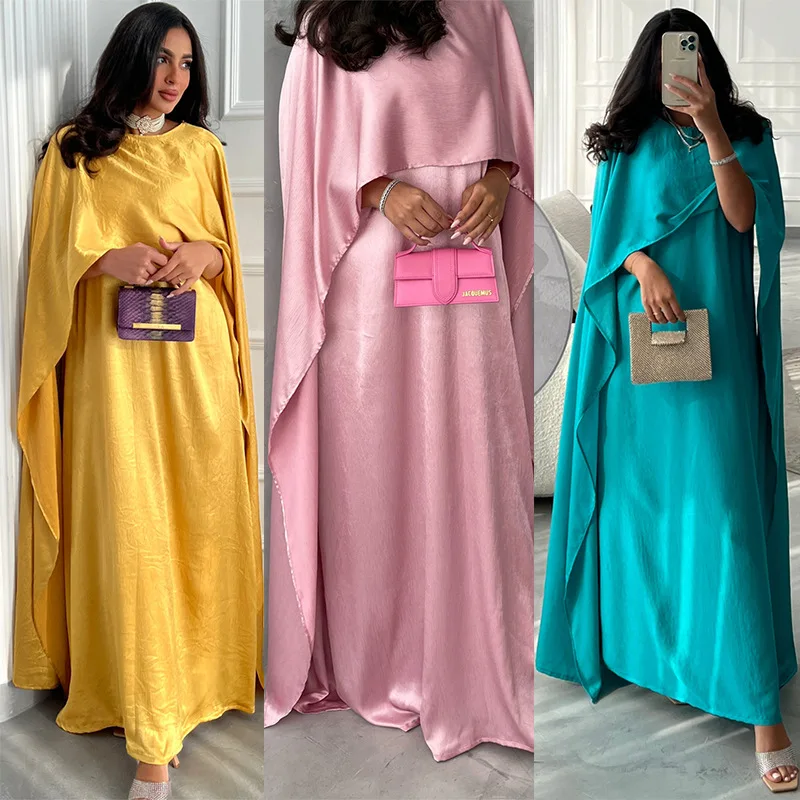 

Ramadan Muslim Women Modest Dress Cloak Cape Sleeve Party Gown Eid Djellaba Islamic Jalabiya Dubai Abaya Turkey Kaftan Robe 2024