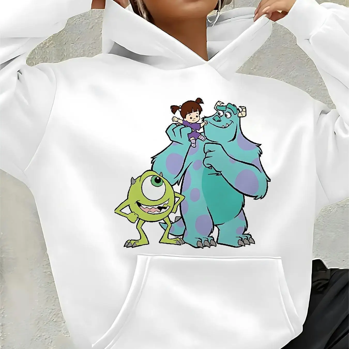 Disney monster universidade feminino hoodie outono inverno velo casual unisex pulôver moletom roupas com capuz oversized streetwear