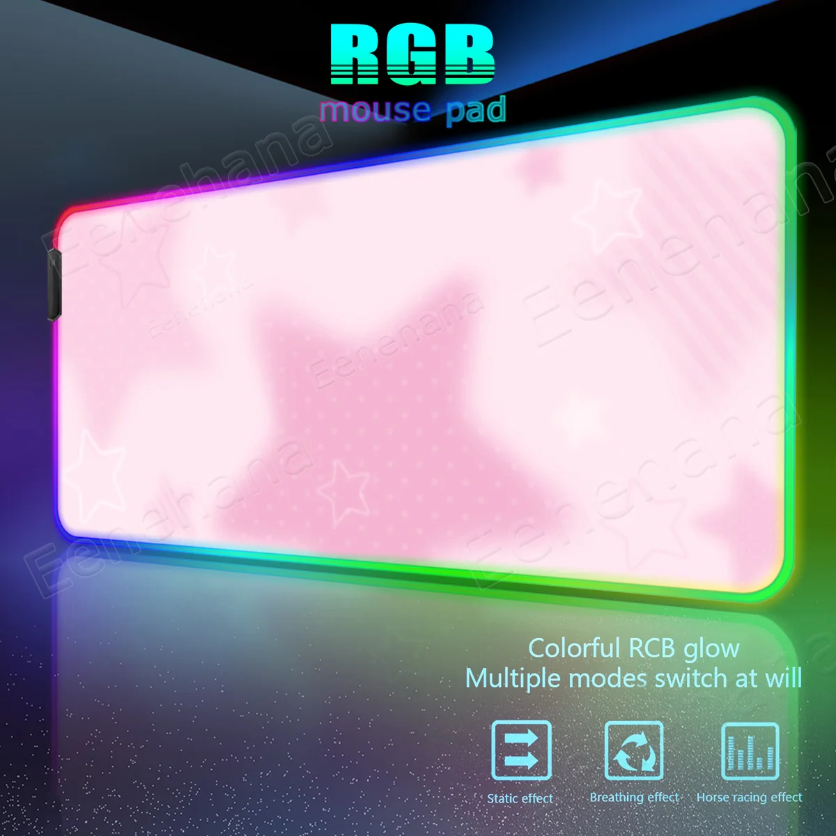 

RGB Star Moon Large Cute Table Setup PC Gaming Accessories Mouse Pad Pink Bule Simple Style Emit Light Kawaii LED Extended Pads