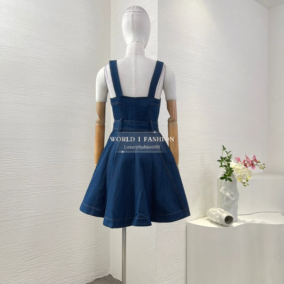 Mini abiti eleganti da donna 2025 Nuovi bellissimi jeans in denim blu senza maniche di alta qualità come immagine