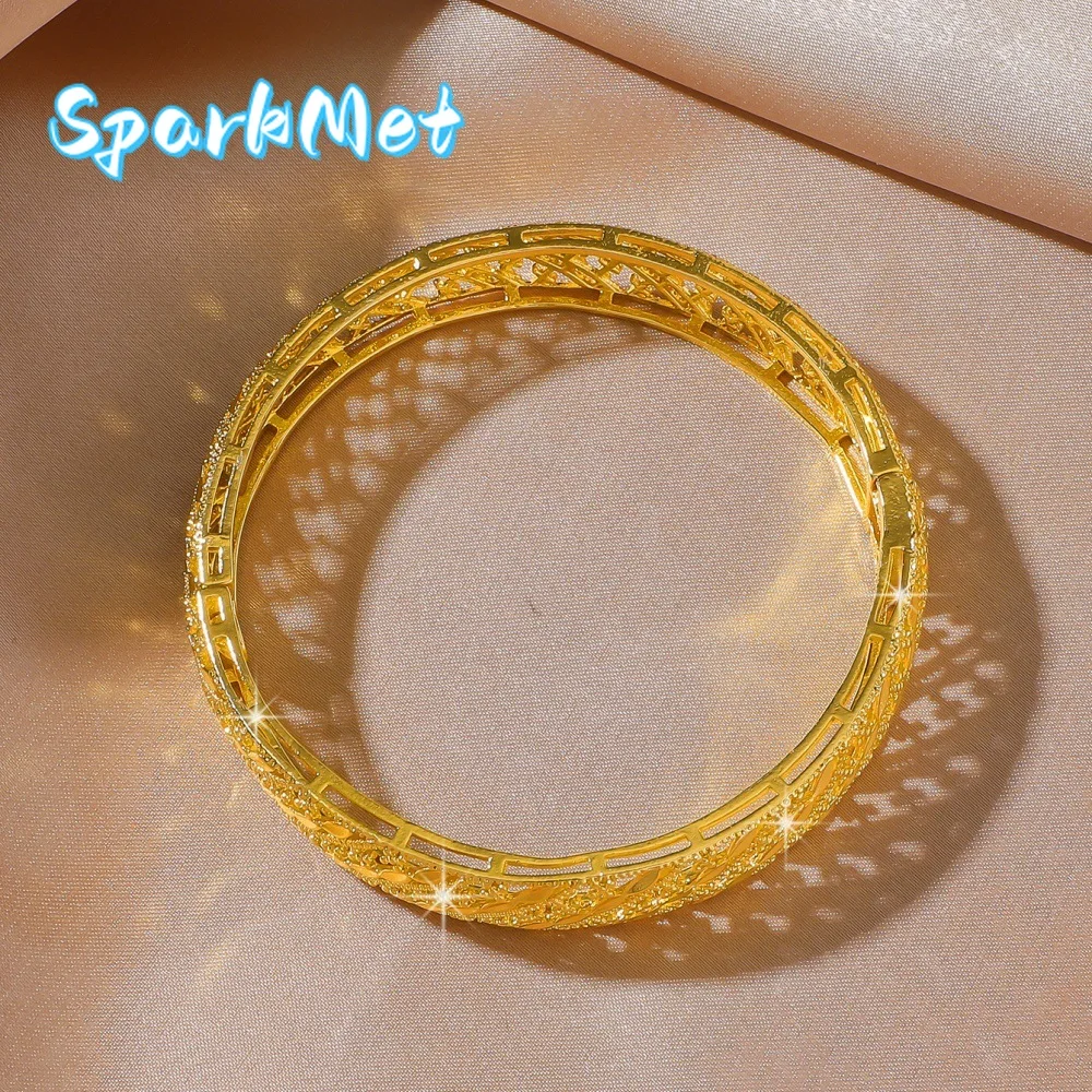 

Sparkmet Light Luxury High-end 9999 24K Real Gold Dubai Bridal Snaps Hollow Twill Leaf Women's Bracelet Wedding