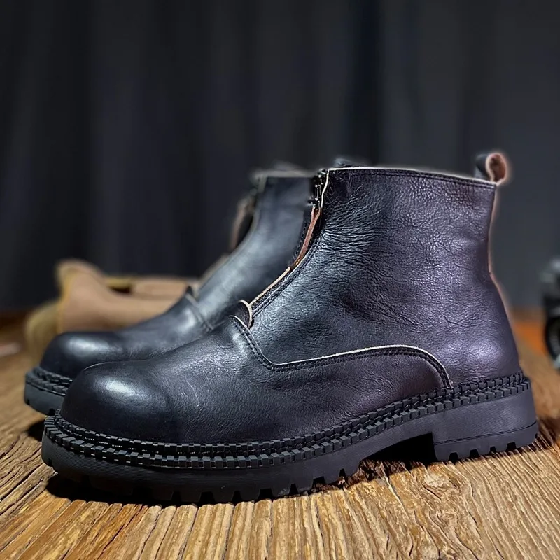 

Luxury High Top Vintage Genuine Leather Ankle Boots Men's Shoes British Fashion Casual Youth Chelsea Boots Male Autumn Winter