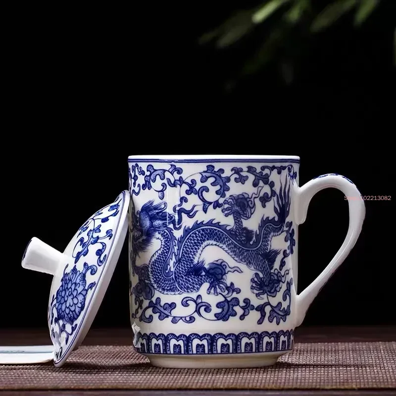 Jingdezhen Blue and White Porcelain Mug Chinese Dragon Ceramic Cup Office Meeting Water Bone China Green Tea Coffee