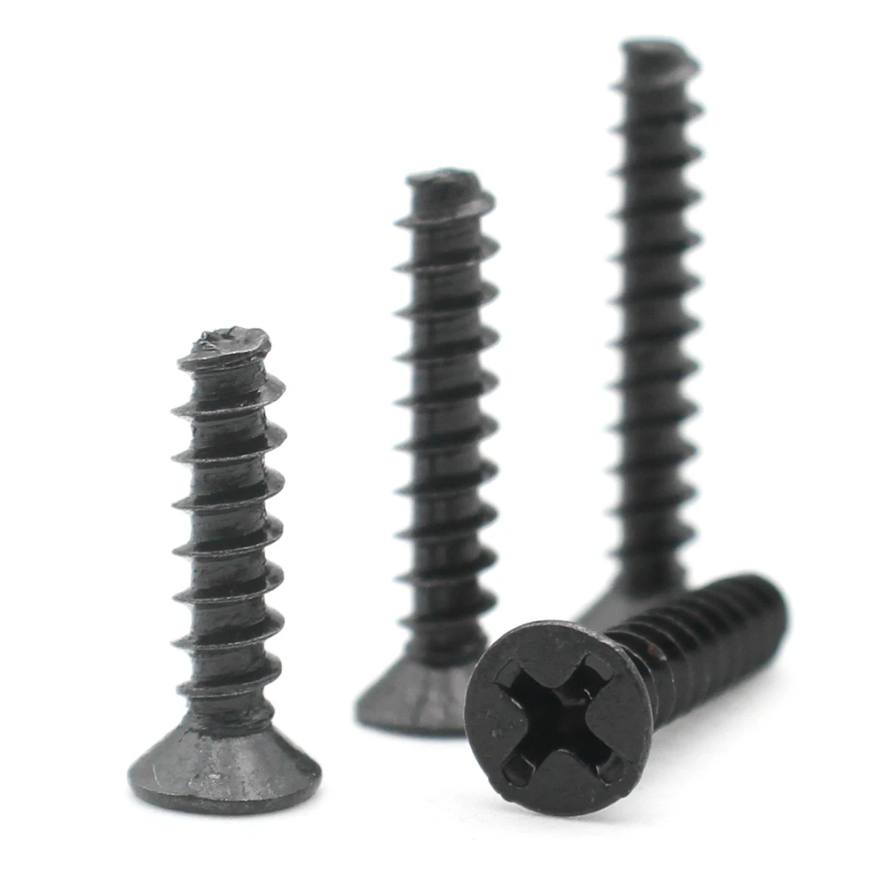 50-200pcs M1~M4 Black Carbon Steel Cross Recessed Countersunk Head Flat Tail Self-tapping Screws
