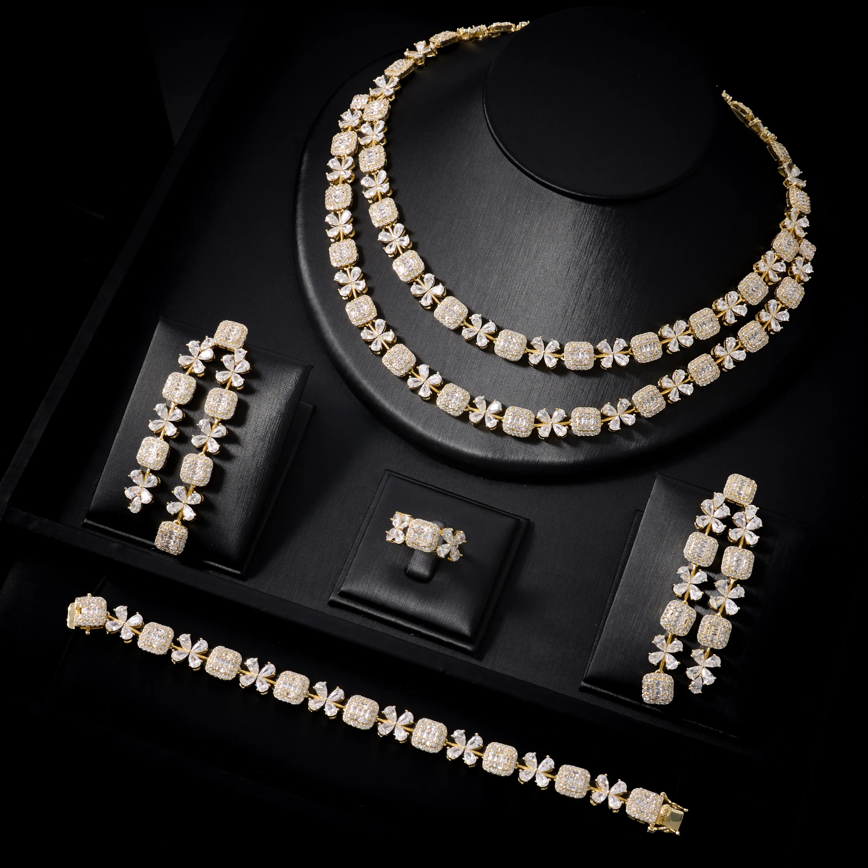 250103 Necklace Sets for Women Cubic Zirconia Layer Jewellery Set Dubai Saudi Party Engagement Accessory