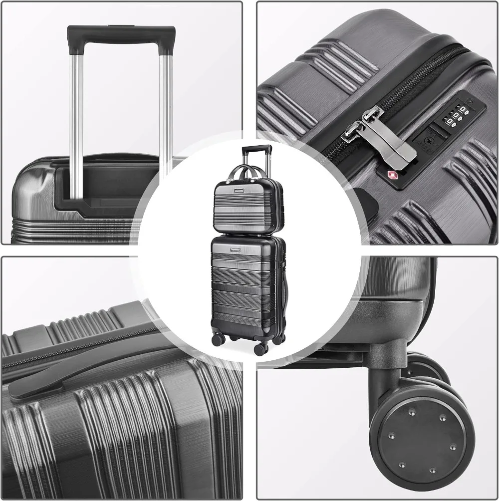 Estojo leve para ABS e PC com trava TSA, bolsa cosmética, conjuntos de bagagem, rodas giratórias, 20 polegadas, 14 polegadas, 20 polegadas, 2 PCs