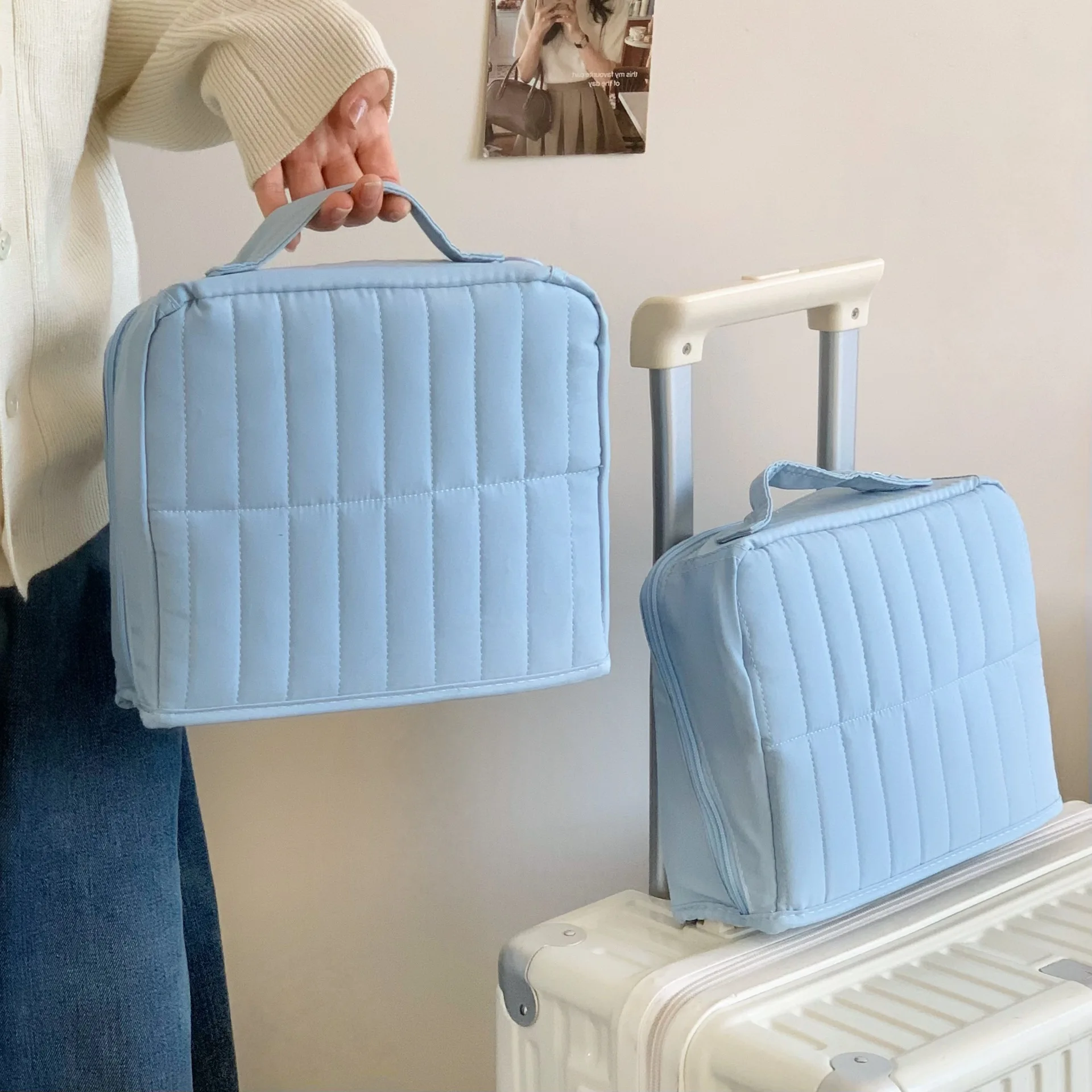 New Women's Large Capacity Makeup Bags Korean Style Simple Fashion Solid Color Storage Bag Portable Travel Toiletry Bags
