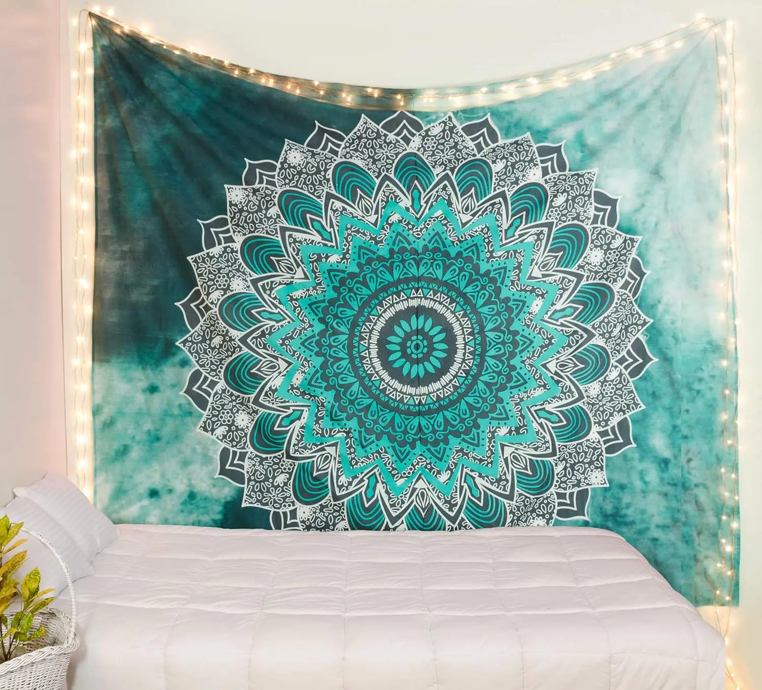 Bohemian Mandala Tapestry Wall Decor Bohemian Style Hanging Fabric Blanket Large Size Teal Turquoise Living Room Bedroom Art