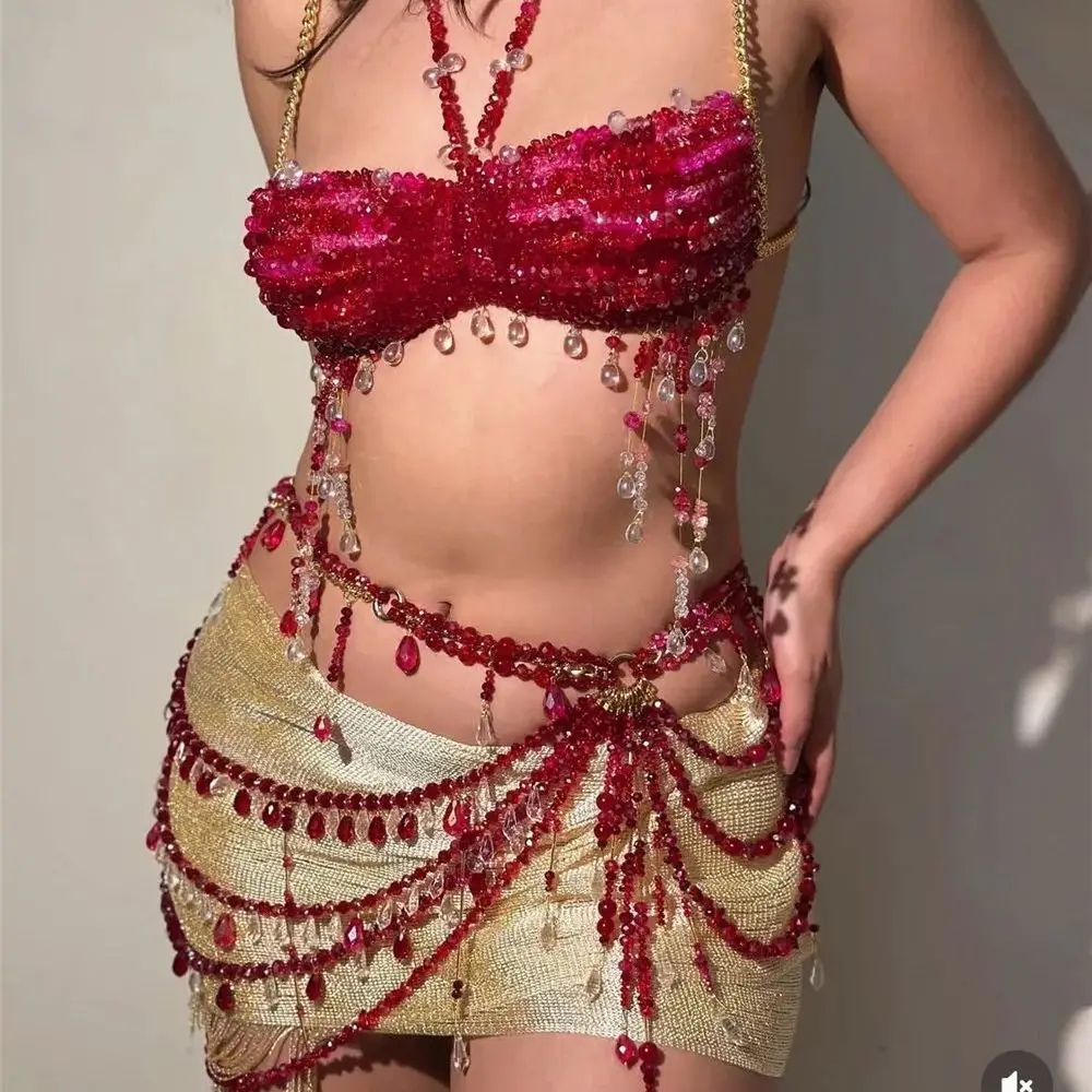 

New Handmade Beaded Openwork Fringe Body Chain European & American Multi-Layer Necklace For Layered Styling Party Hot Girl Set