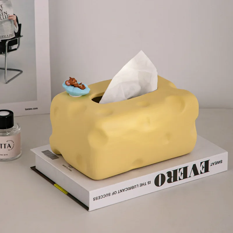

Cheese Creative Tissue Box Ceramic Napkin Holder for Living Room Desktop Luxury Decor
