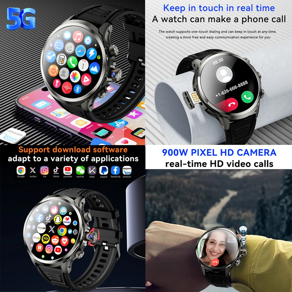 5G/4G Full Netcom Smart Watches 680*680 AMOLED 8GB+128GB RAM 1880mah Battery 900W Camera GPS WIFI Google APP Download Smartwatch