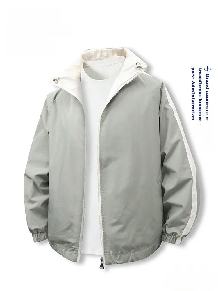 

ex Double-Sided Wear Spor Jaet Casual Loose Fit Polyester Fabric Windproof Zipper Closure No Inner ket Stand Le...