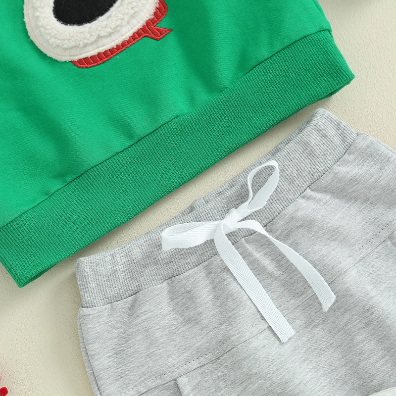 Toddler Baby Fuzzy Bordado Manga Longa Moletons e Calças Set, Meninos Roupas de Natal, Santa, Elk, Roupas, 2Pcs