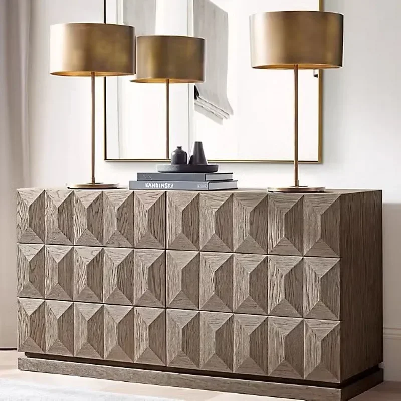 National Rh Furniture Modern Simple Six-Drawer Cabinet American Country Retro Home Foyer Entrance Wood Living Room Decorative