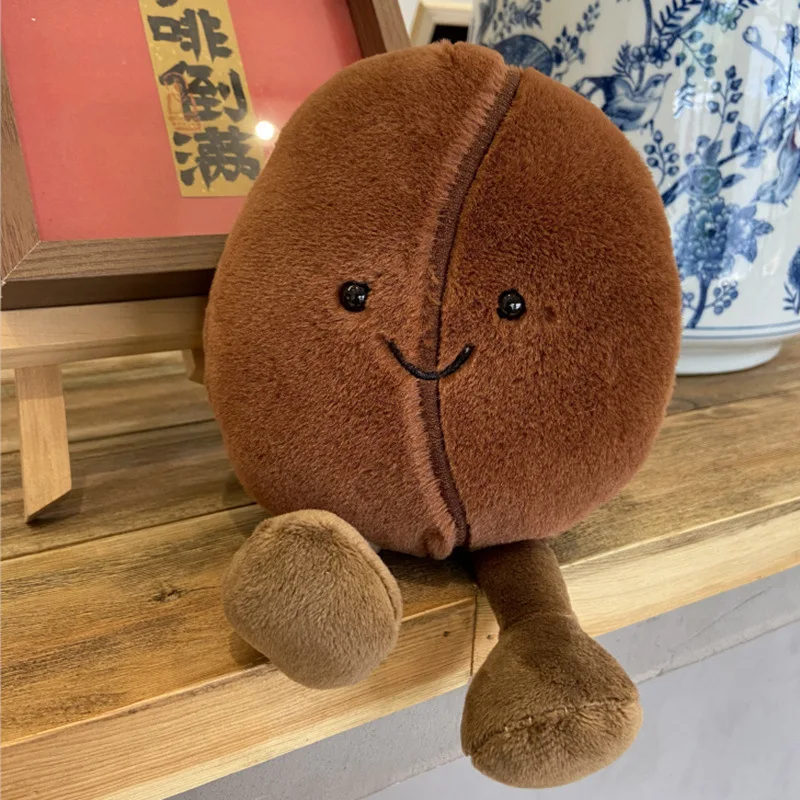 13/21cm Stuffed Brown Coffee Bean Plush Pillow Funny Food Cushion With Legs Smiling Face Plushie Home Office Decor Children Gift