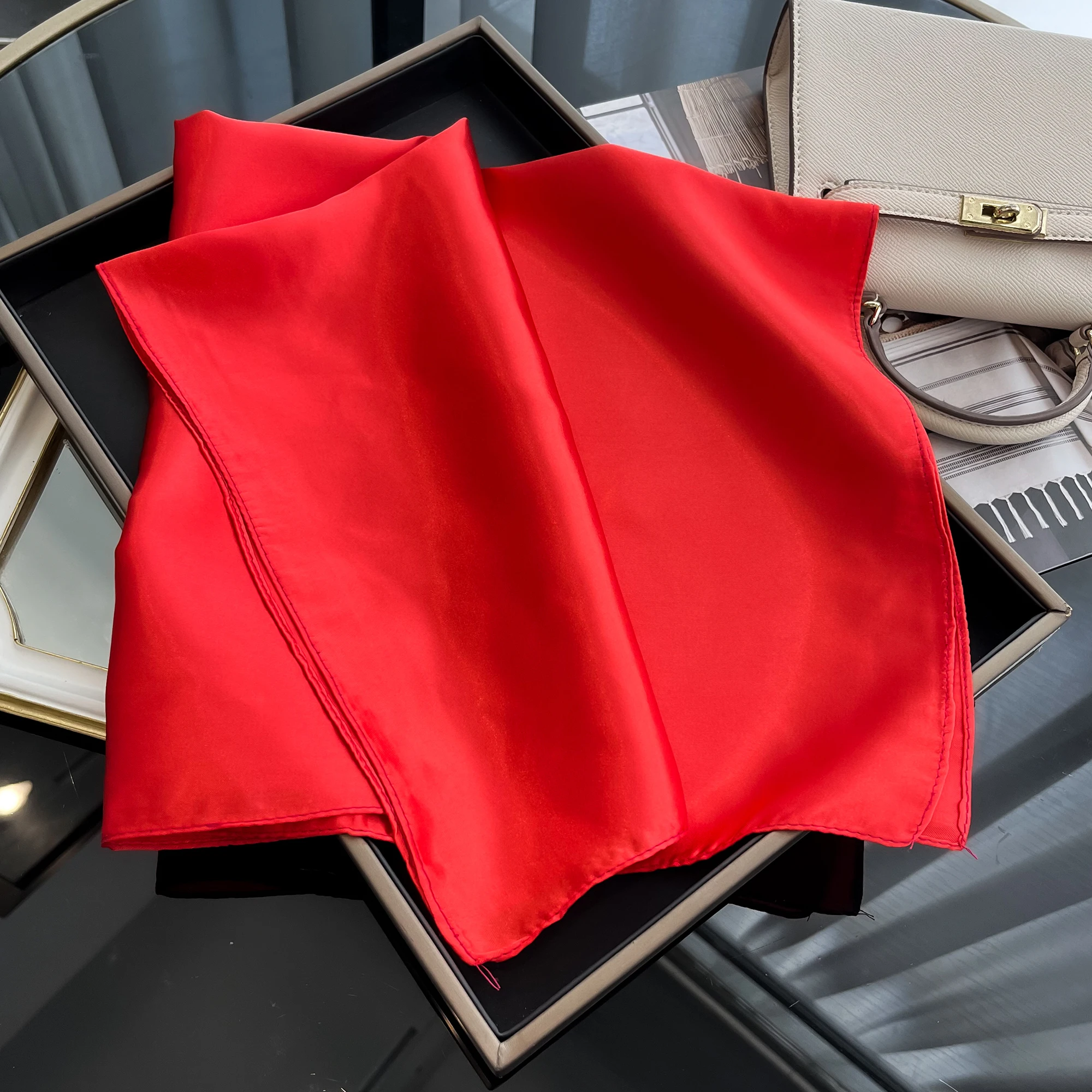 2025 Latest Women's Solid Silk Shawl Hijabs Pashmina Foulard Bandana Bandannas Popular Sunscreen Headcloth 60cm Square Scarf