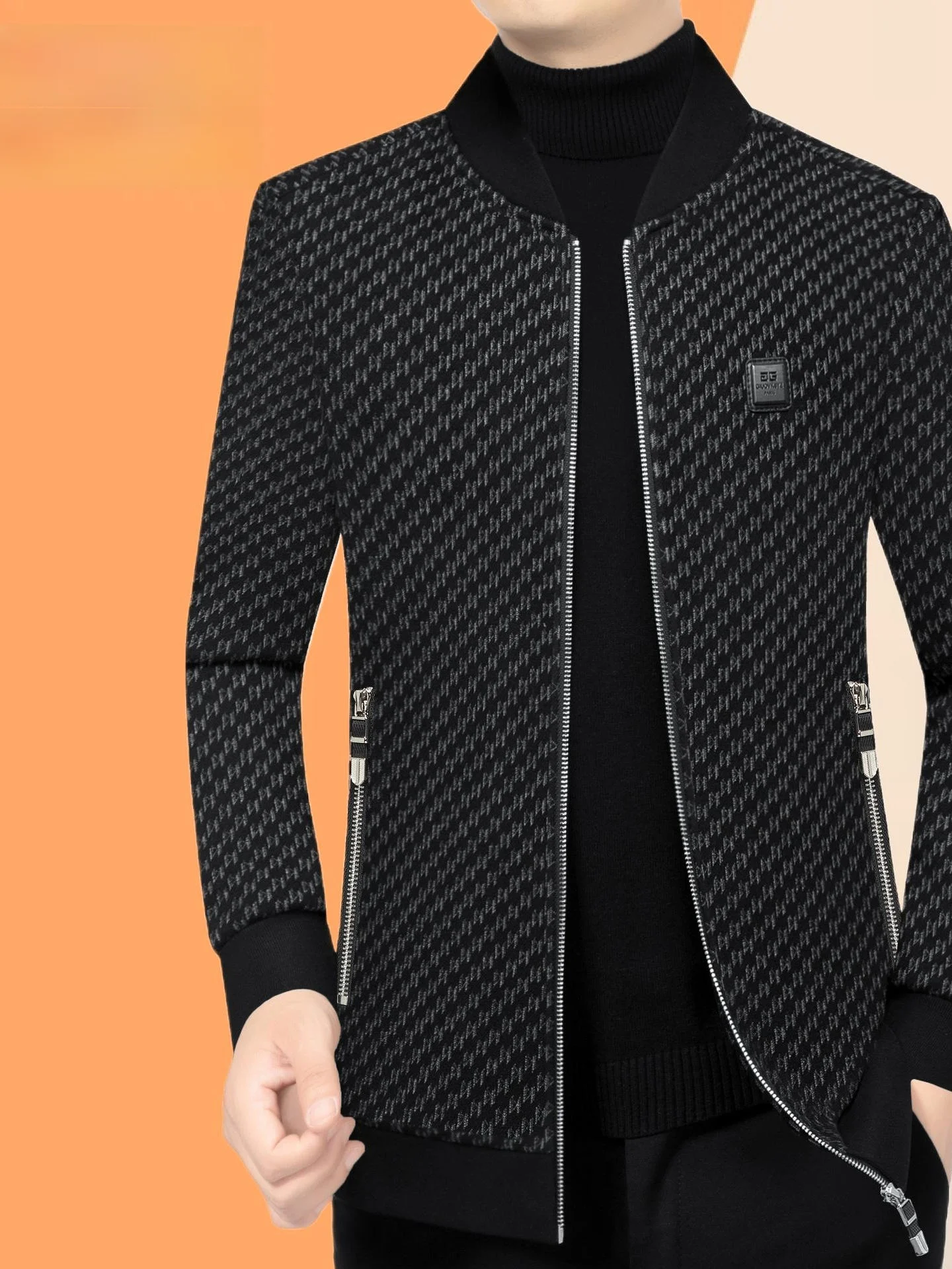 

Новая модная шерстяная куртка 2025 года с воротником-бомбером для мужчин среднего возраста, верхняя одежда для мужчин, осенне-зимняя верхняя одежда