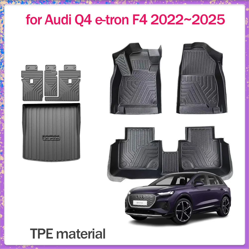 

Автомобильный коврик для Audi Q4 e-tron F4 2022 ~ 2025 TPE, внутренняя подкладка для ног, водонепроницаемая накладка на спинку сиденья багажника, ковер, аксессуары на заказ