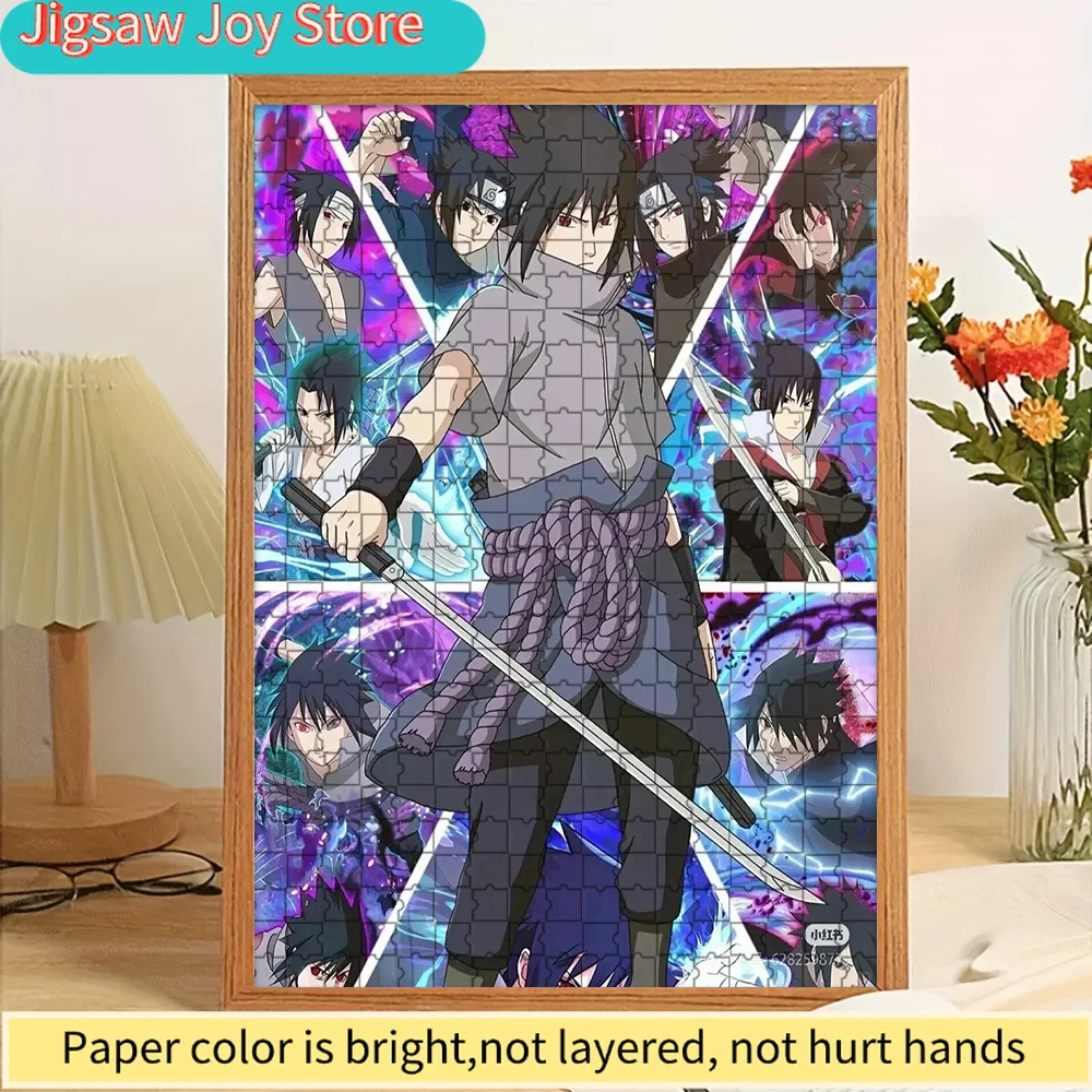 

Аниме-пазл с персонажами Наруто и Саске Учиха: коллаж, меч Риннегана, сцена с фиолетовой чакрой, премиум-печать высокого разрешения, Smo