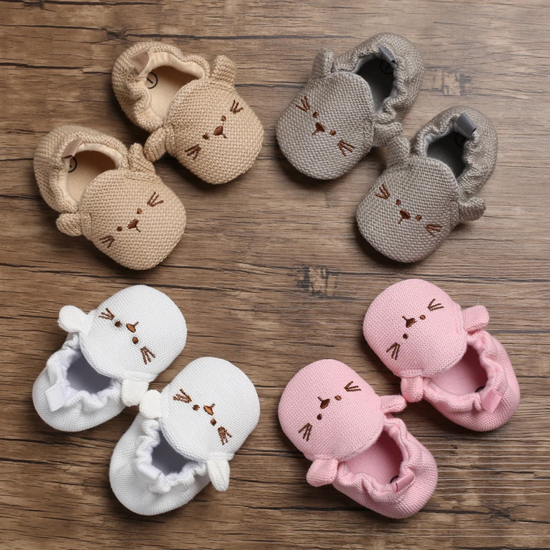 EWODOS Baby Knit Shoes Cartoon Embroidery Flat Shoes Infant Girl Boy Non-Slip First Walker Winter Crib Baby Casual Shoes