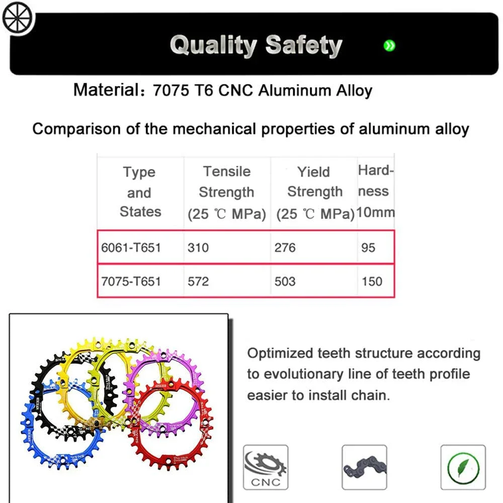 Snail 104BCD Chainring Round Bike 30T Tooth MTB Bike Mountain Bike ChainRing Chainwheel 104 BCD for Shimano/SRAM/FSA Crank 7-11S