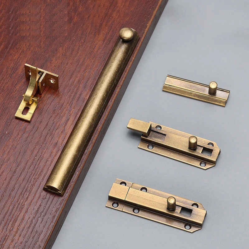 1PCS Cabinet Door With Pure Brass Bolt Window Bolt Concealed Door Latch Antique Copper Color Vintage Wooden Door Lock Buckle