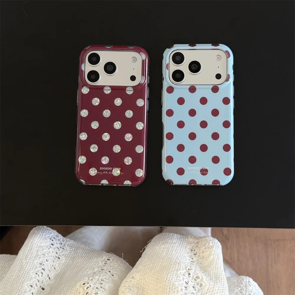 Fashion Korea Ins Dots Glitter Phone Case For iPhone 18 Pro 15 16 17 Pro Max Cover Shockproof Soft Cute Cases Funda 18Pro max