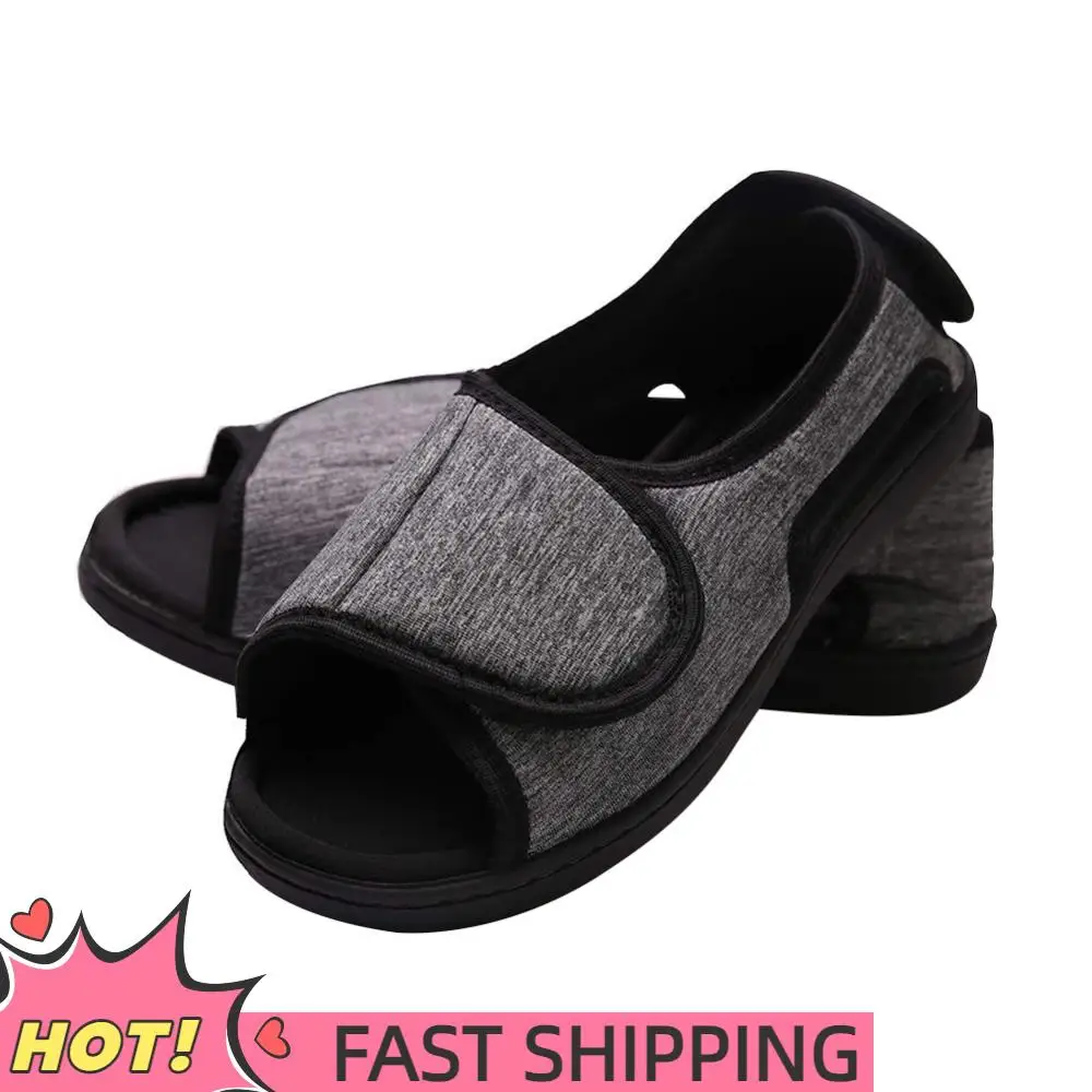 

Hook and Loop Fastener Shoes Adjustable Edema House Shoes Breathable Wide Open Toe Sandals Non-Slip for Swollen Feet