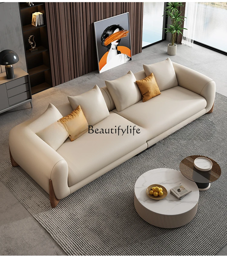 

Leather Sofa Modern Simple Small Apartment Living Room Straight down Italian Minimalist