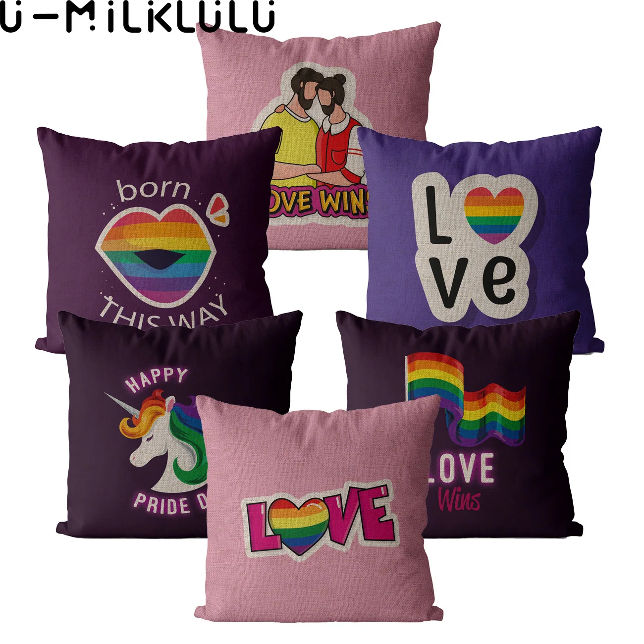 

Love Win Pride Day Pillow Covers Rainbow Pink Purple Decorative Throw Pillows Chair Cushion Cover Outdoor Home Decor 40x40 45x45