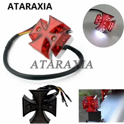 Motorcycle Tail Light Cross LED ABS Surround With Red Lens Rear License Plate Tail Light Motorcycle Choppers Dirt Bike