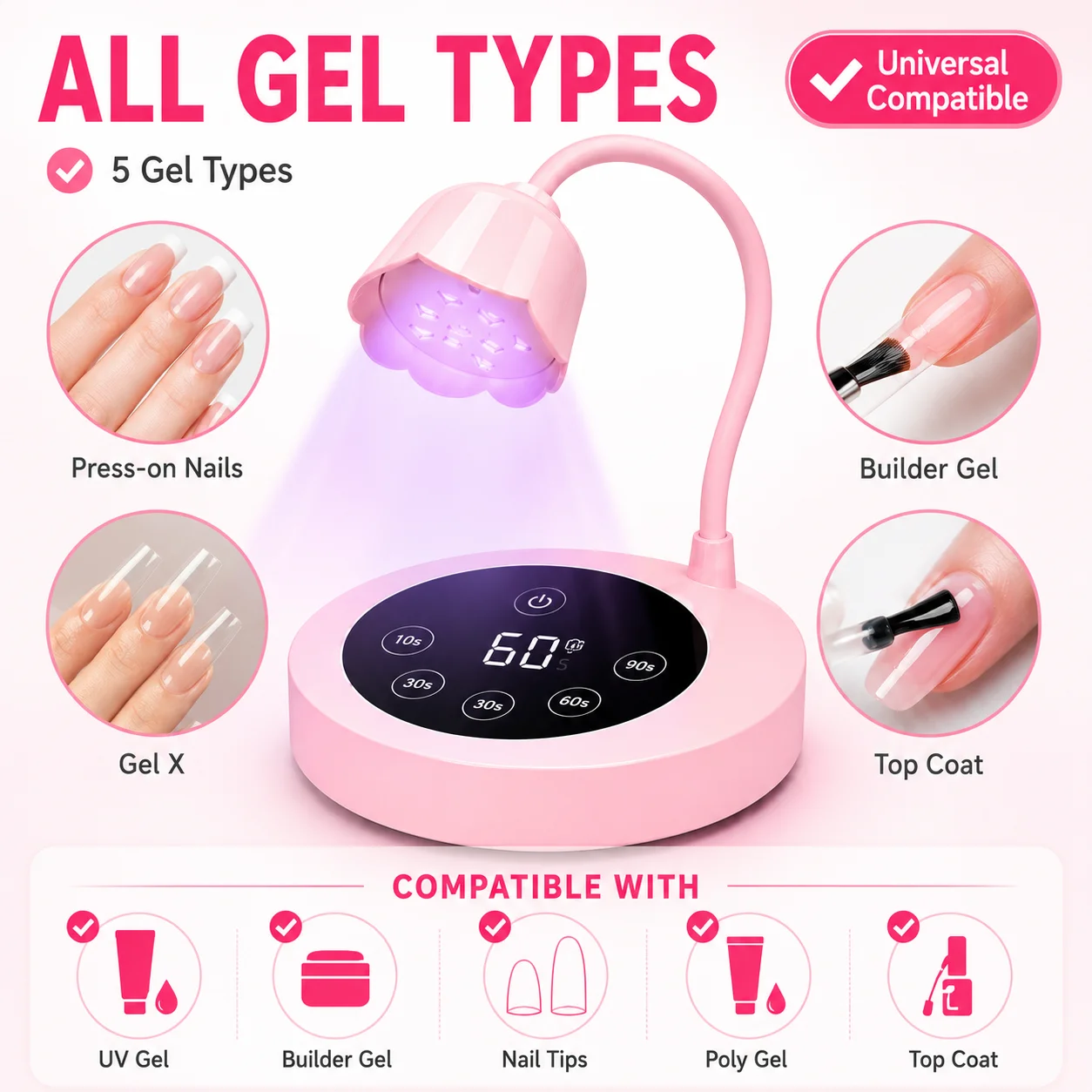 UV LED Nail Lamp Rechargeable UV Light for Gel Nails Cordless Portable Nail Dryer 360°Rotatable Polish Drying Lamp With Battery view 5