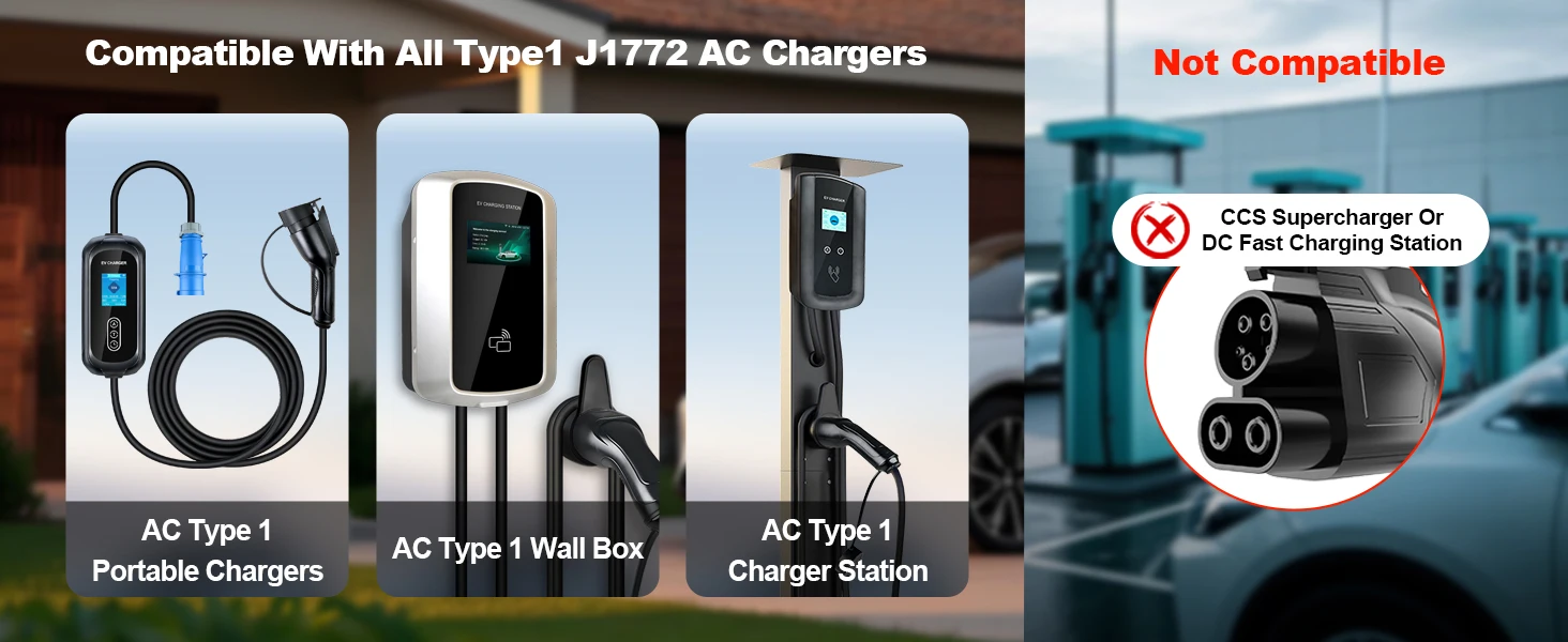 Kolanky EV-Ladegerät-Adapter, 32 A, 7,2 kW, SAE, J1772-Stecker, Typ 1, auf Typ 2, Steckdosenkonverter für Elektrofahrzeuge, Ladeautos – Detail 4