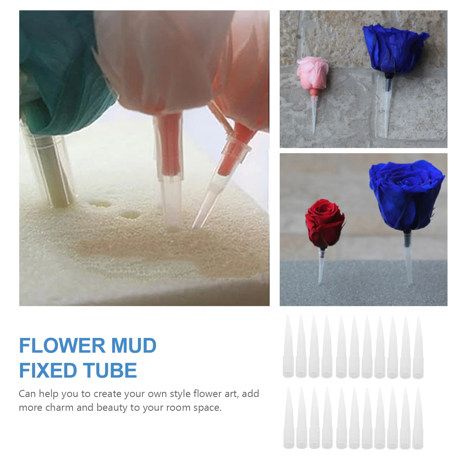 

100 Pcs Everlasting Flower Mud Stem Water Tubes Arrangement Wedding Decor Corsages Picks Plastic Narrow Floral for Bouquets